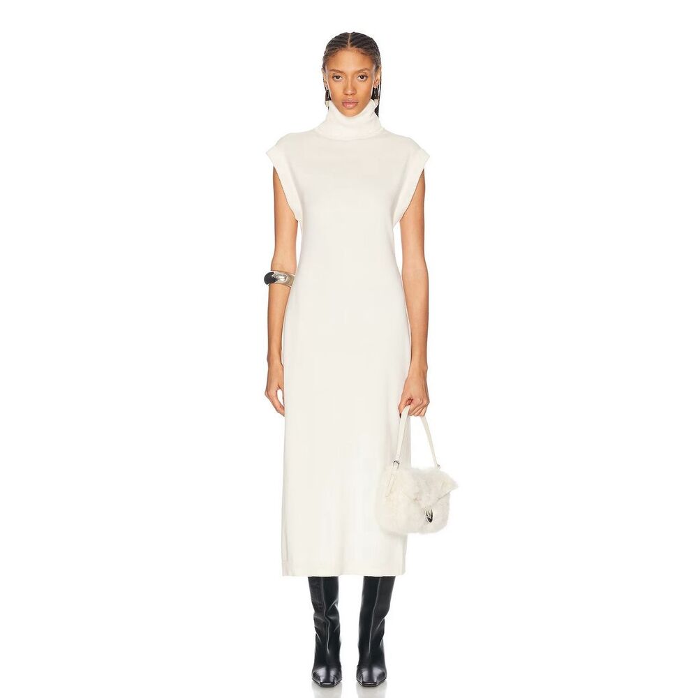 SIMKHAI Short Sleeve Turtleneck Dress in Ivory‎ Size Small NWT